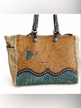 Myra Embossed Leather Weekend Tote Set/Matching Toiletry Pouch